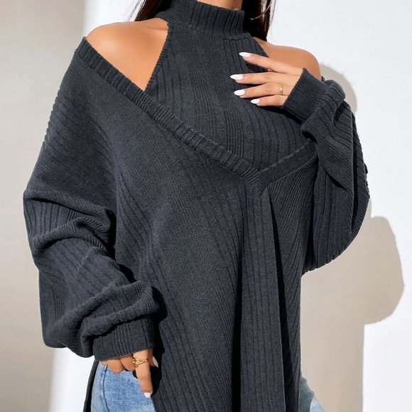 Casual Set Slit Hem Top & Halter Top Dark Grey - Picture 4 of 5